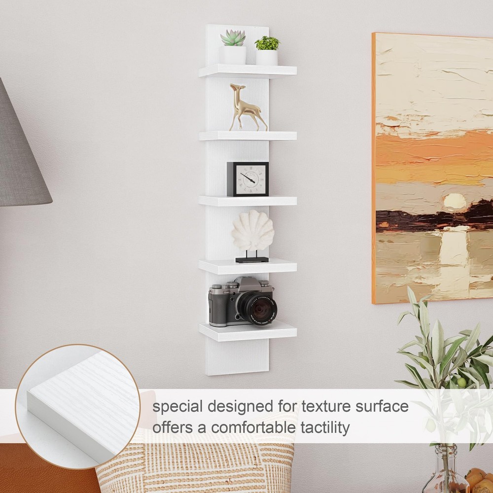 5 Tier Wall Shelf Unit, White Floating Shelves for Storage - Vertical Column ...