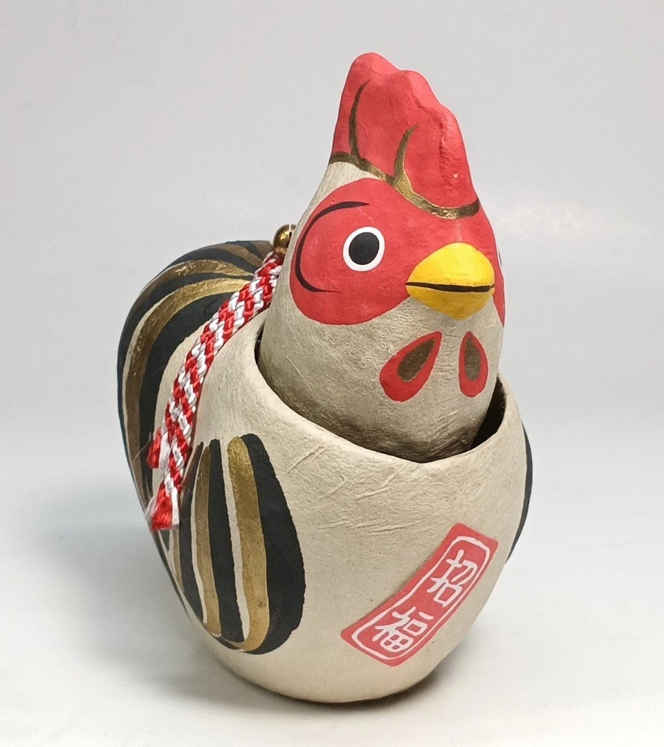 Japanese Paper Mache Bobblehead Chicken Doll Nozawa Folk Art