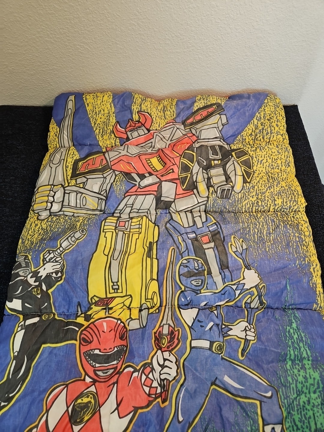 Vintage 1990s Mighty Morphin Power Rangers Kids Zip Up Sleeping Bag 30" x 57"