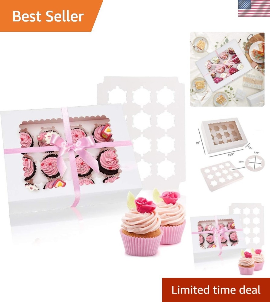 Handmade Gift Ready 25 Pack Cupcake Boxes with Removable Inserts for 12 Cupcakes
