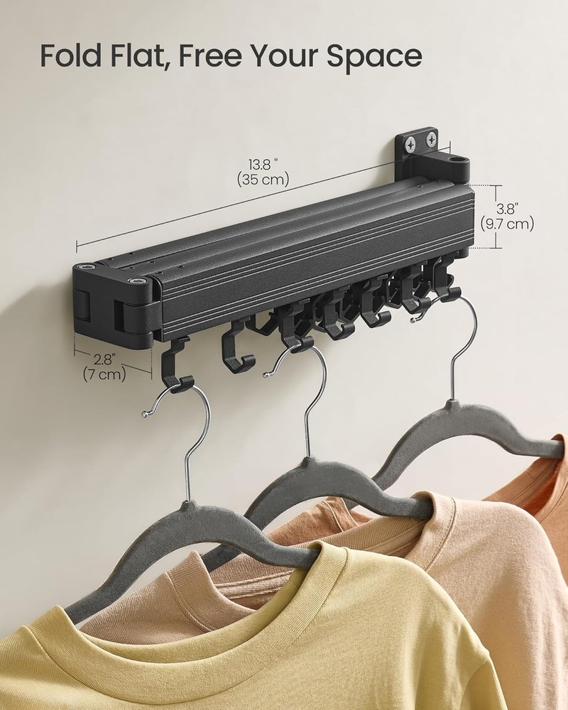 Wall-mounted drying rack, retractable drying arm with 21 swivel sliding hooks