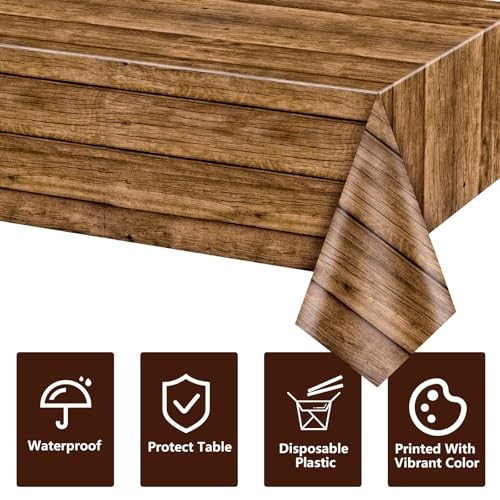 4Pcs Wood Tablecloth Rustic Table Covers, Rectangular Table Decoration Brown