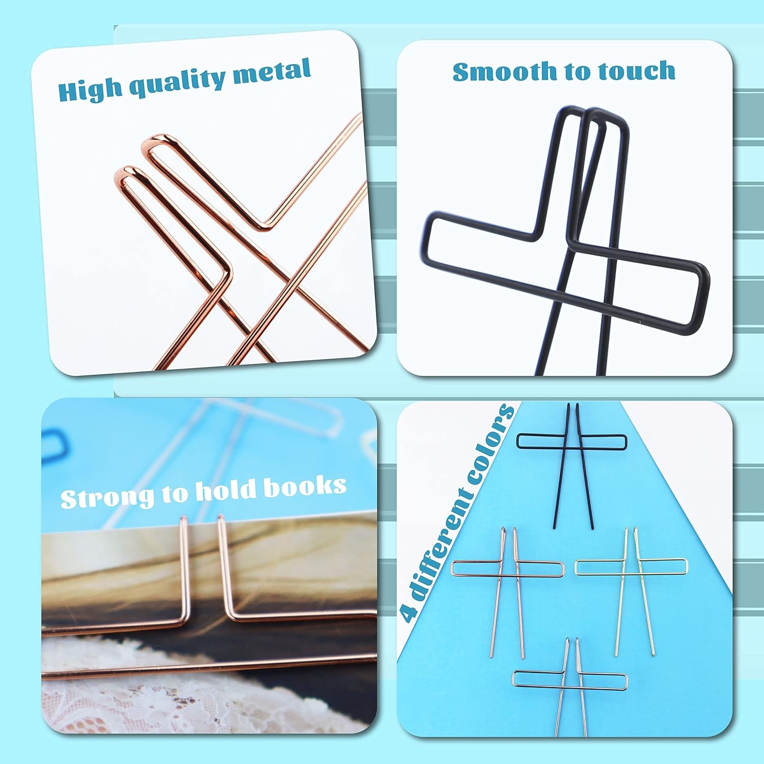 Music Book Metal Clip Pack of 4 Book Page Holder for Reading, 4 Colors Book Open