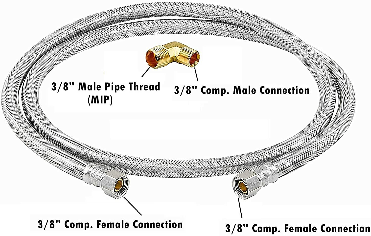 (1) 3/8" Comp x 48" 4-FT S.S Universal Dishwasher Water Supply Line Connector LF