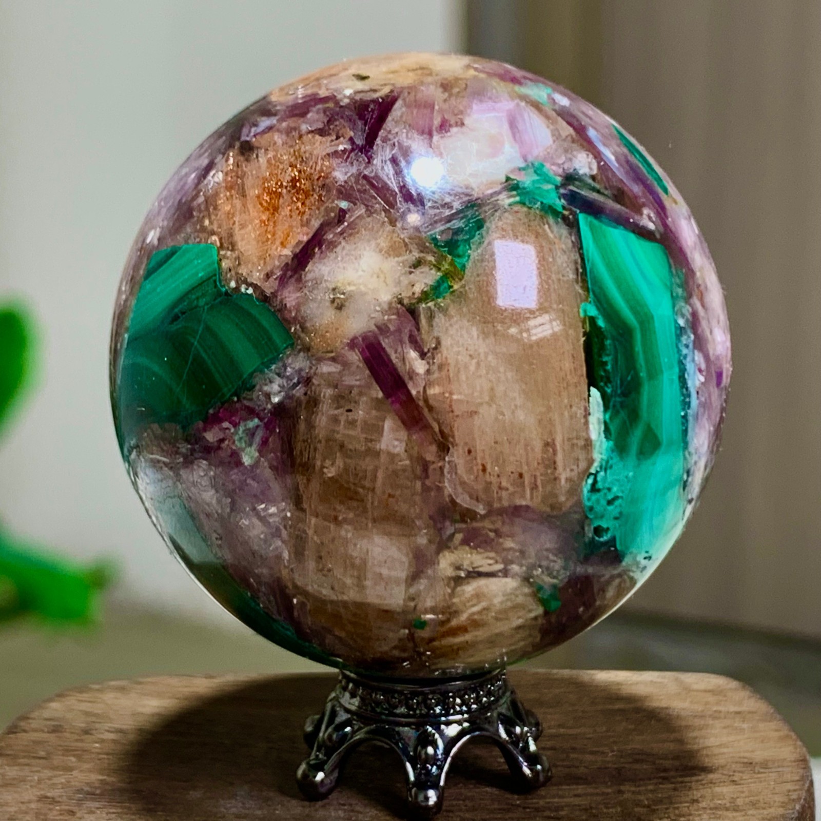 94G Newly discovered rare malachite purple mica symbiotic sphere restoration