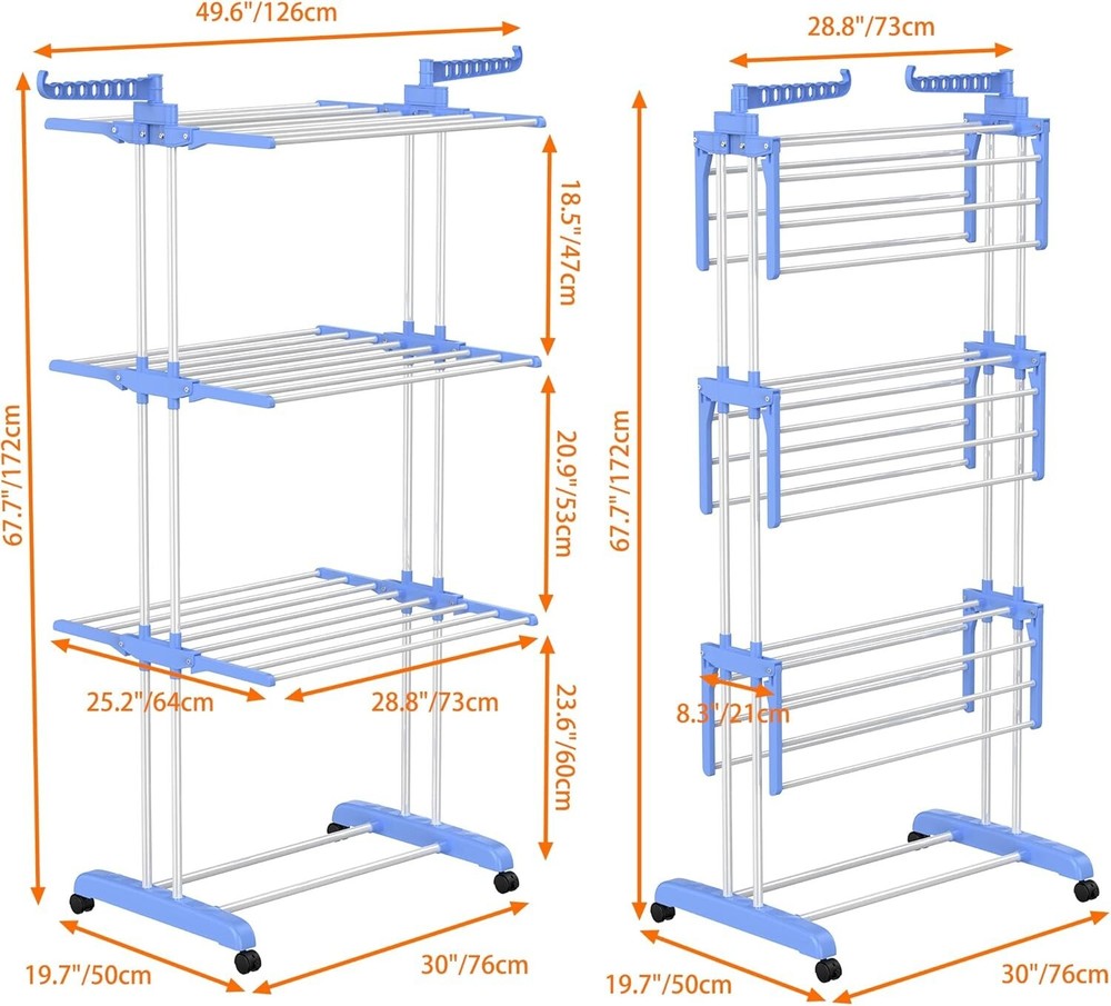 Elegant 4-Tier Foldable Clothes Drying Rack - Movable and Durable Design