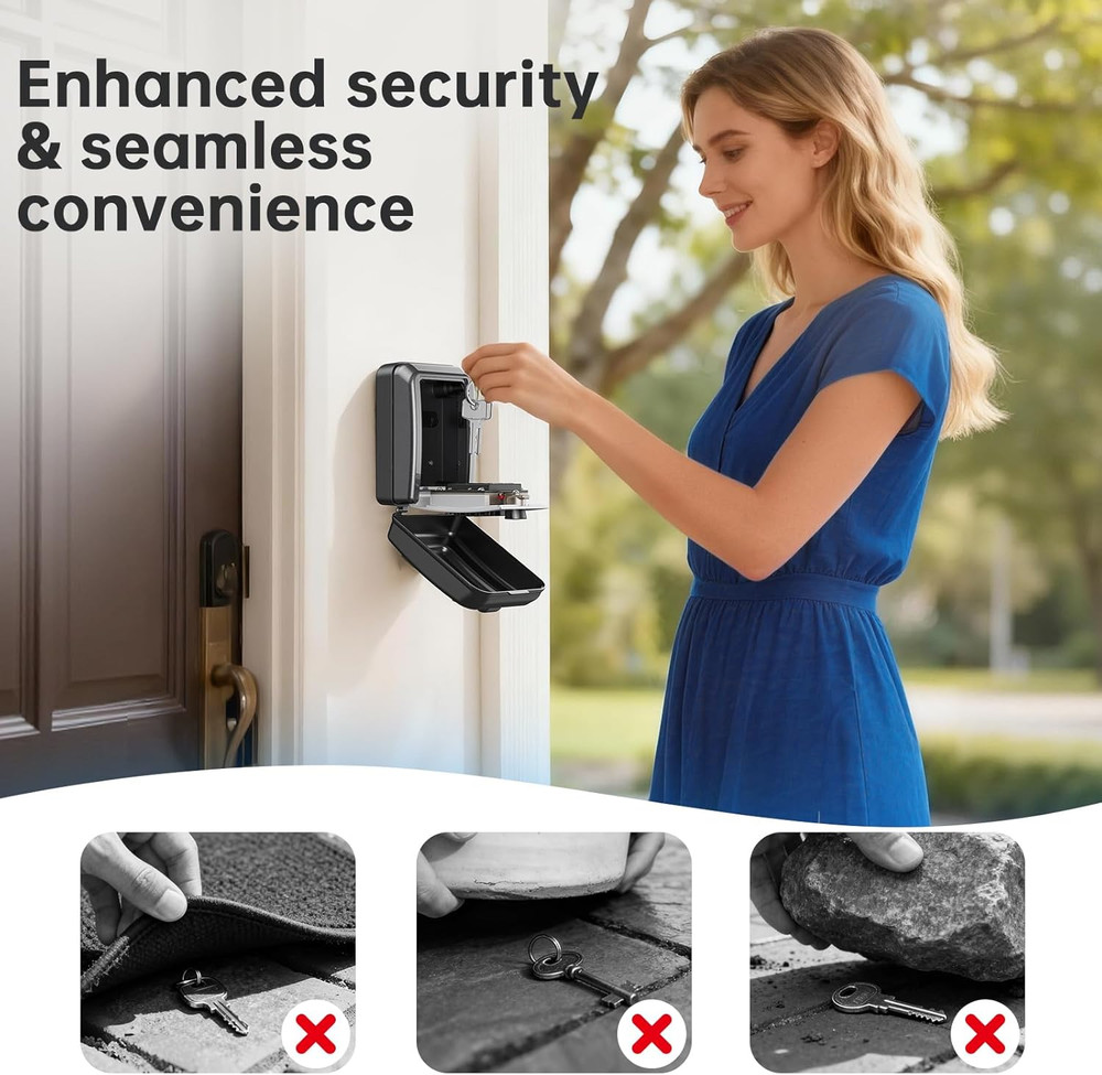 Weatherproof Key Lock Box with 12-Digit Combination, Wall Mount Storage Safe