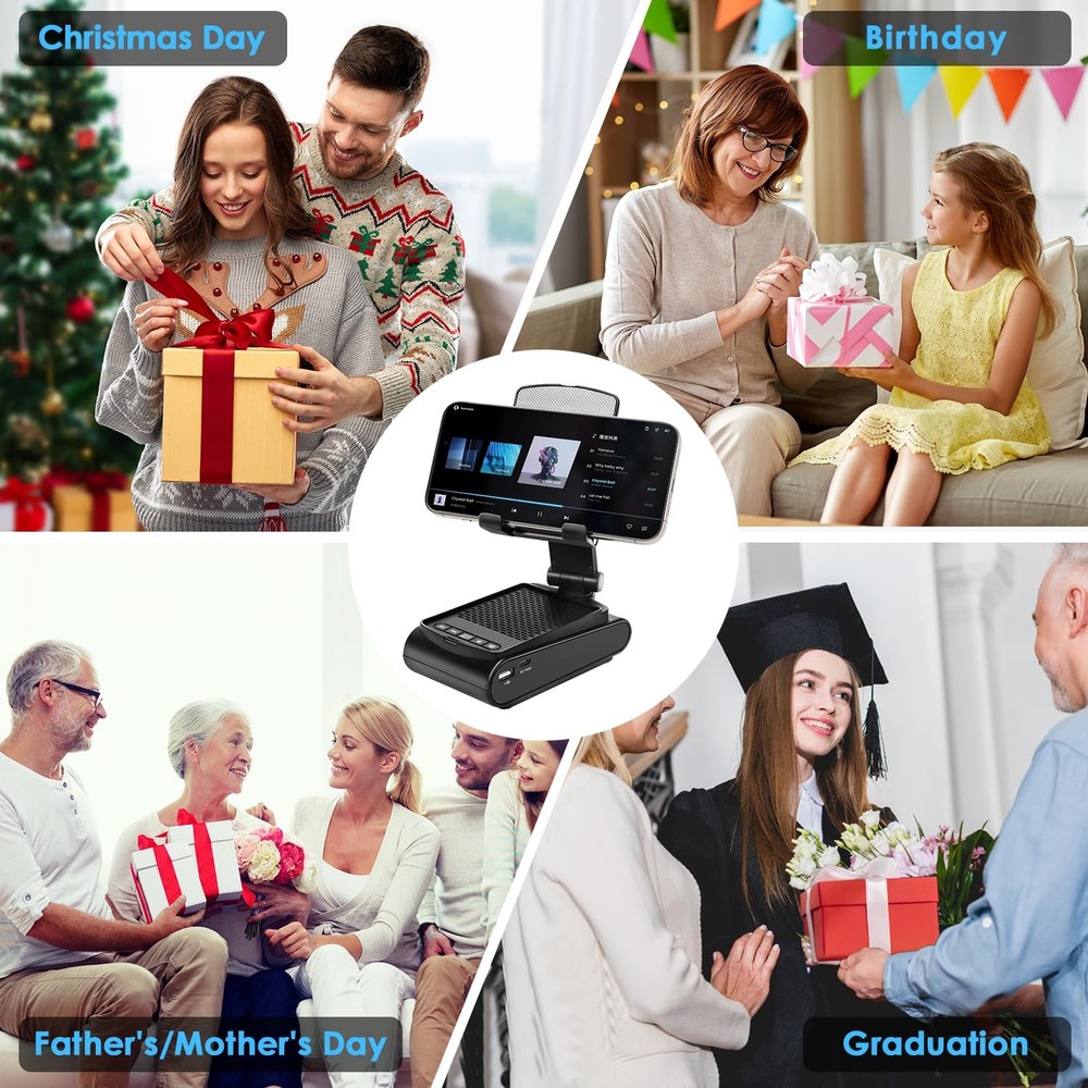 Multi-Angle Adjustable Mobile Phone Holder with Built-in Bluetooth Speaker, S...
