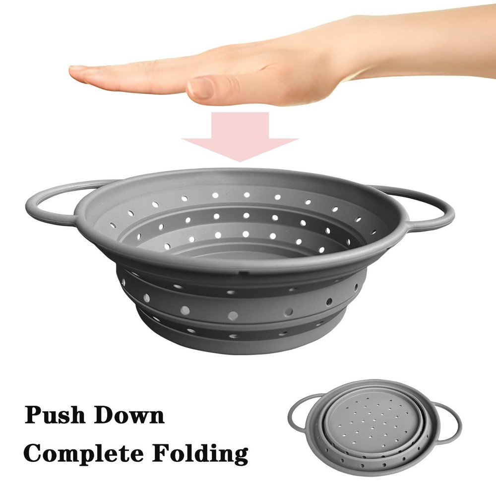 Collapsible Colander with Handle, Silicone Kitchen Colander for Easy Storage,...