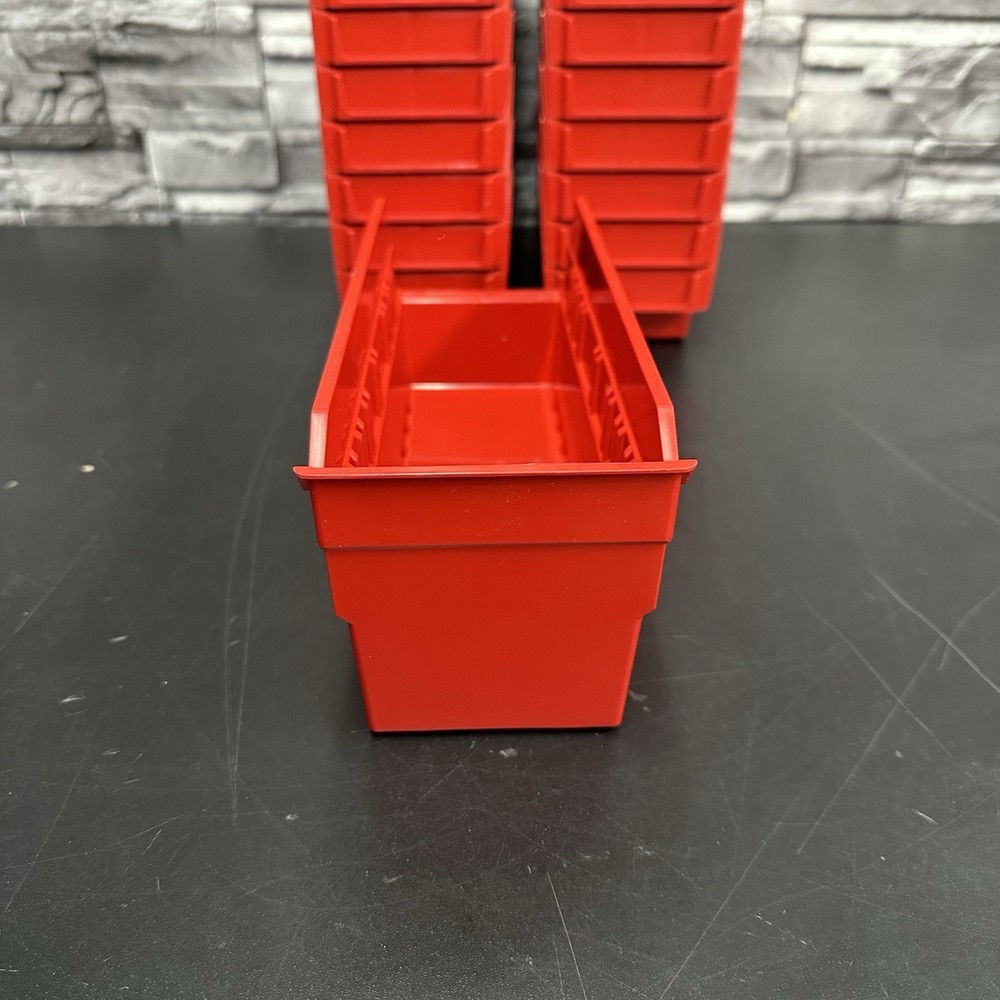 Quantum Nesting Plastic Shelf Bin 12" x 4-1/8" x 4", 32/Case Red (Read Desc)