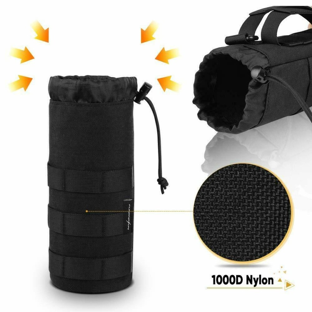 Tactical MOLLE Water Bottle Pouch with Drawstring Open Top & Mesh Bottom Holder