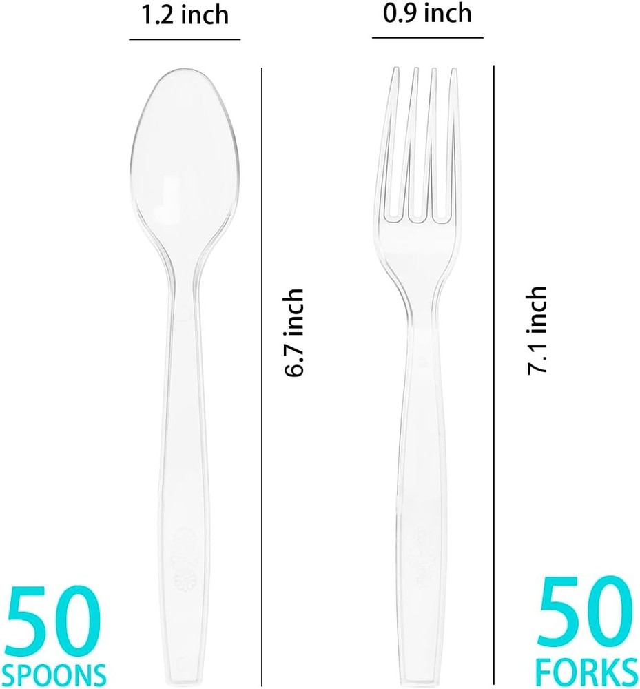 100 Count Plastic Silverware, Heavy Weight Plastic Forks Spoons Disposable