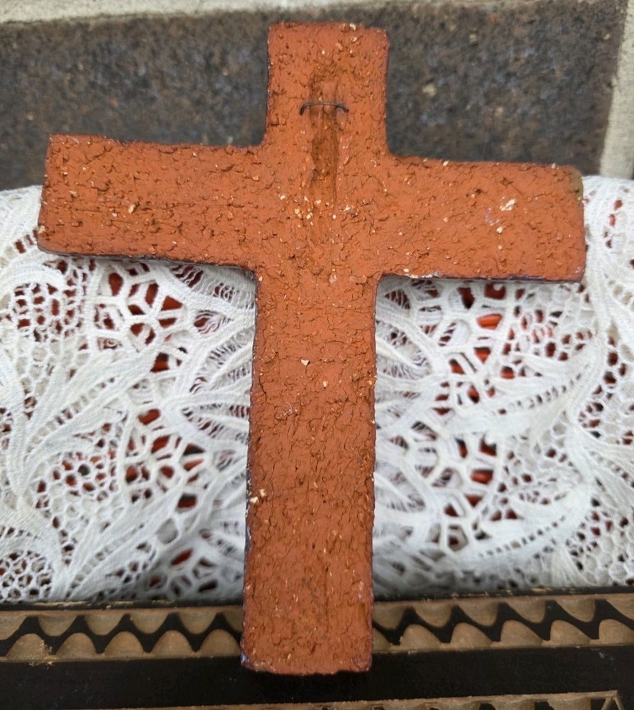Mid-Century Modern Red Glazed Ceramic Cross