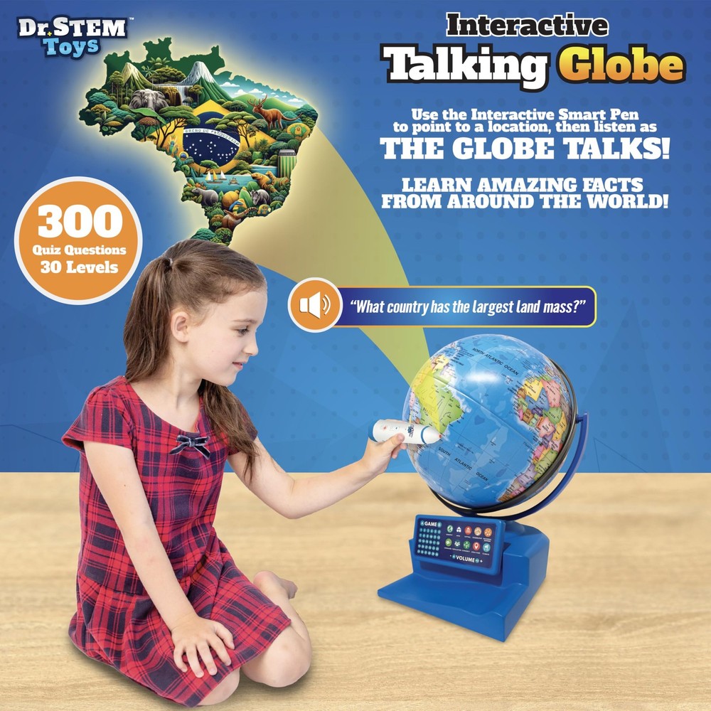 Interactive Talking Globe with Smart Pen, Game Panel, 300+ Geographic Quiz Qu...