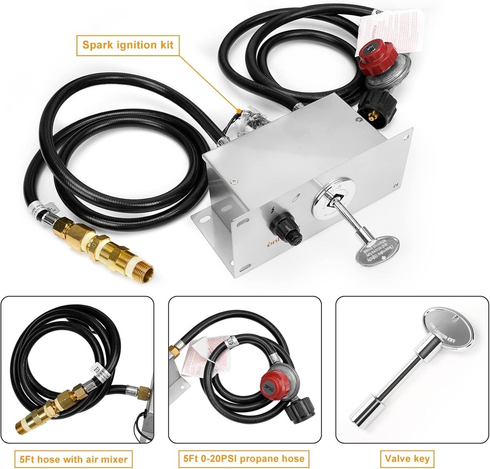 All-in-One Propane Gas Fire Pit Ignition System Kit Includes Electronic Ignit...