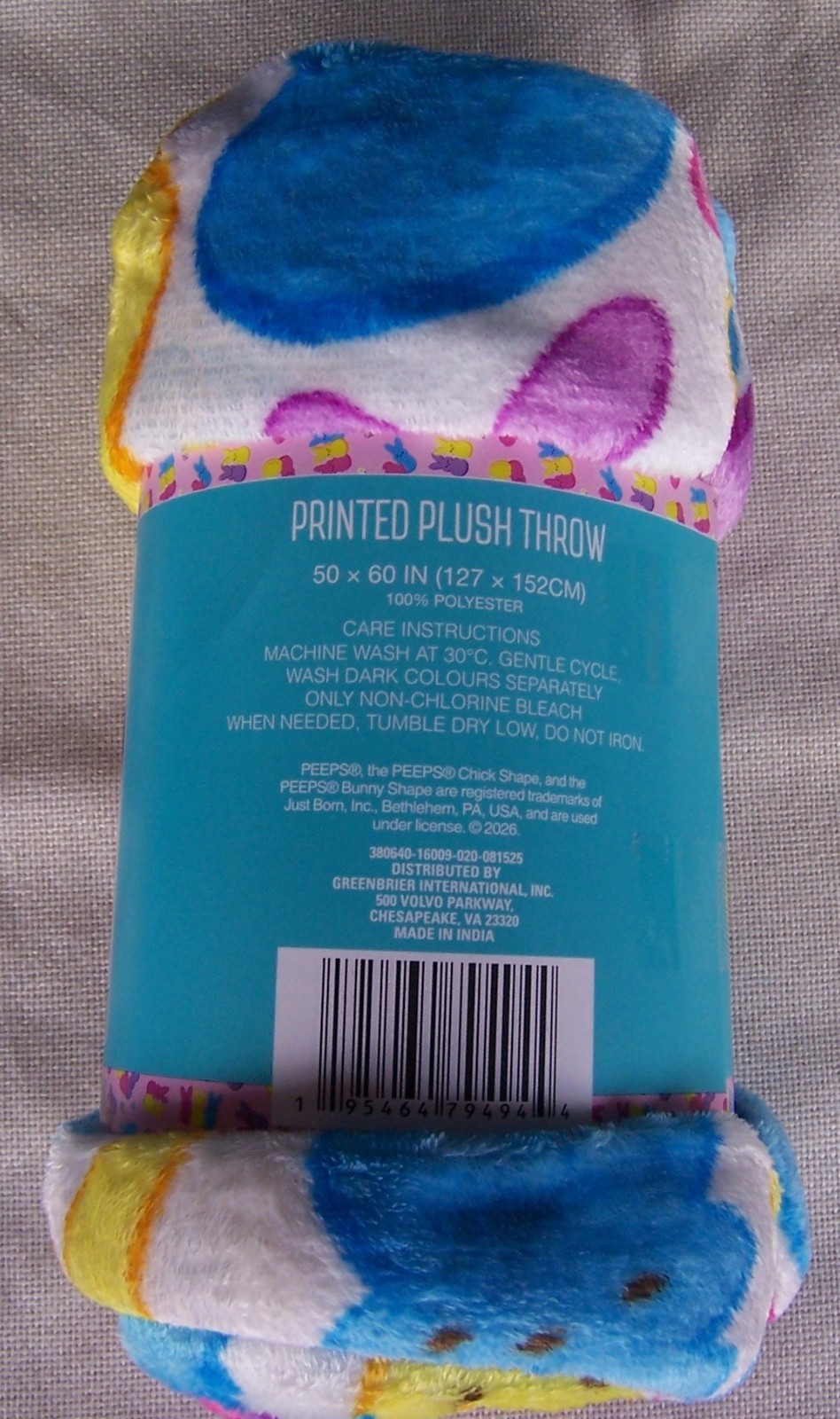 PEEPS Printed Plush Throw Blanket 50x60 "Rainbow Peeps" Pattern 2026 Easter NEW