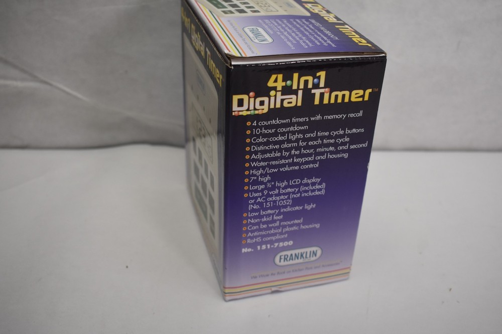 Franklin 4-in-1 Digital Timer 151-7500 Kitchen Timer Water Resistant Color Coded