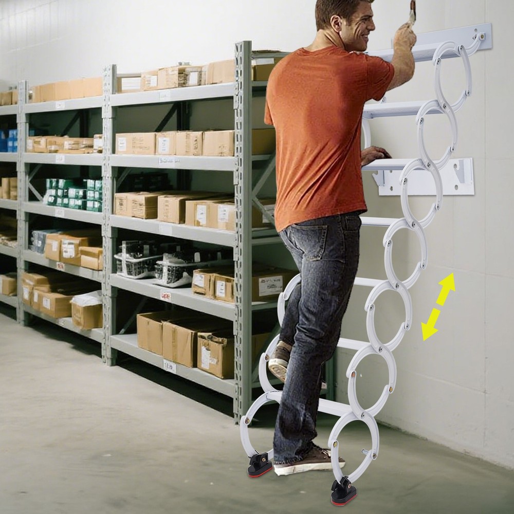 7 Steps Wall Mounted Retractable Ladder Pull Down Telescoping Step Ladders Attic