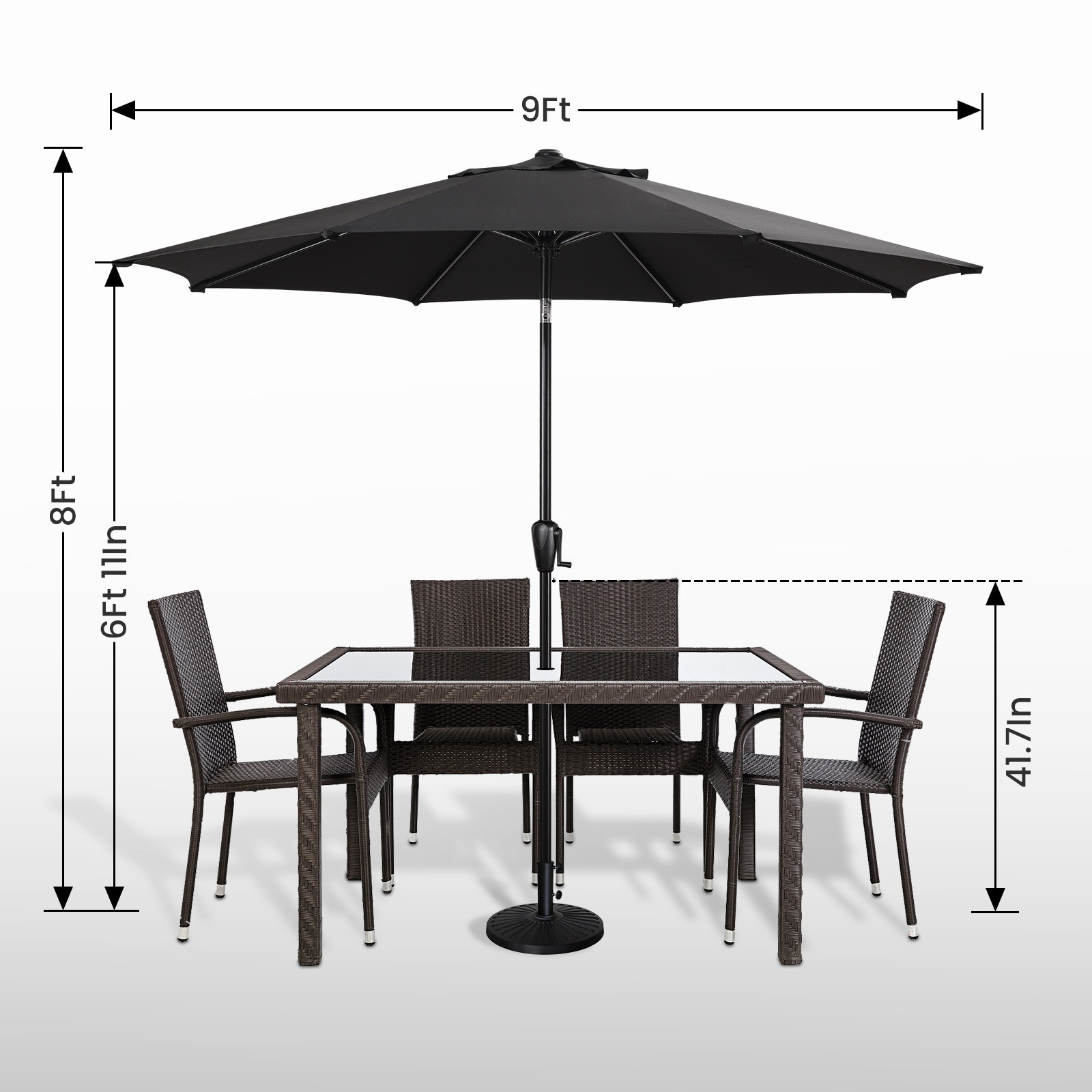 Sun-Ray 9' Round Patio Umbrella with Push-Button Tilt & Crank Lift, Multi Colors