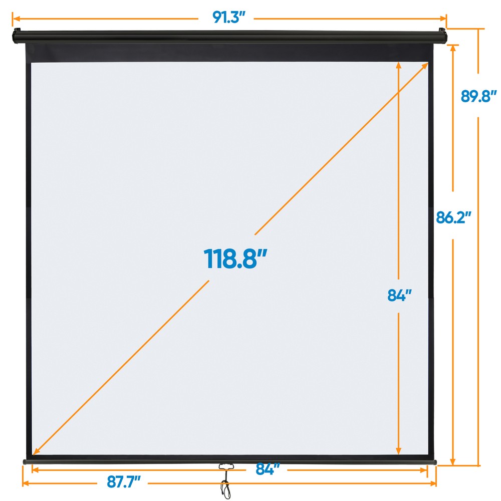 Projector Screen Pull Down 1:1 120" Retractable Projection Screen for Home Black