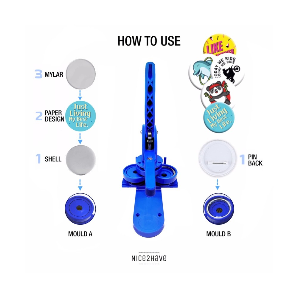 Button Maker Machine Multiple Sizes 1-1.25-2.25in (500 Buttons,15 Bottle Open...
