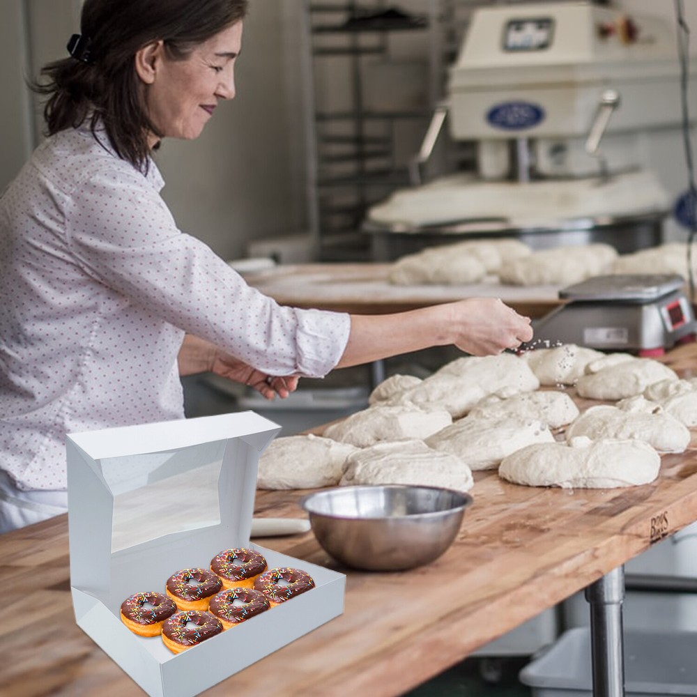 Bakery Boxes with Window [20-Pack] 12x8x2.25” | White Auto-Popup Donut Boxes