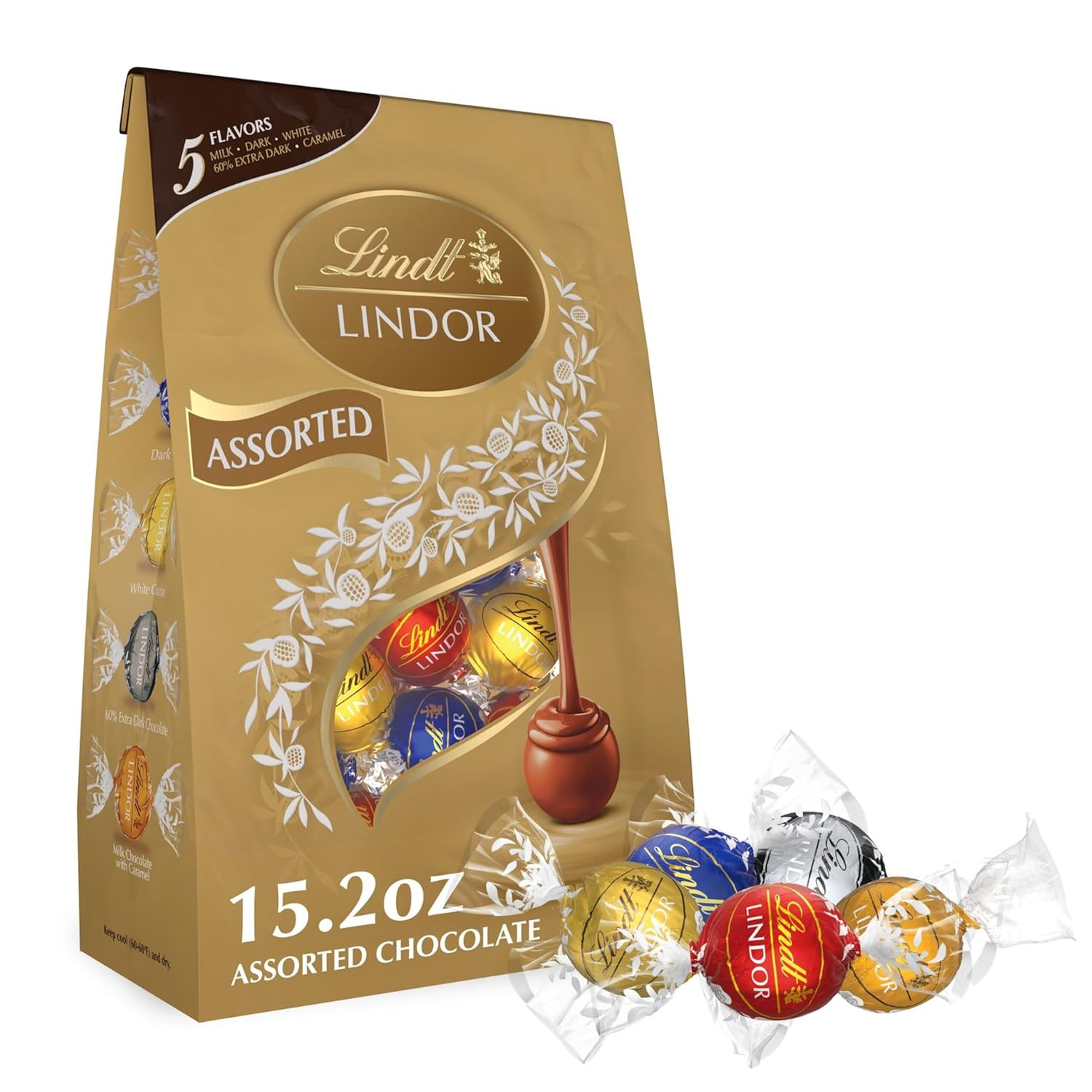 Lindt LINDOR Assorted Chocolate Candy Truffles, Chocolate with Smooth, Melting T