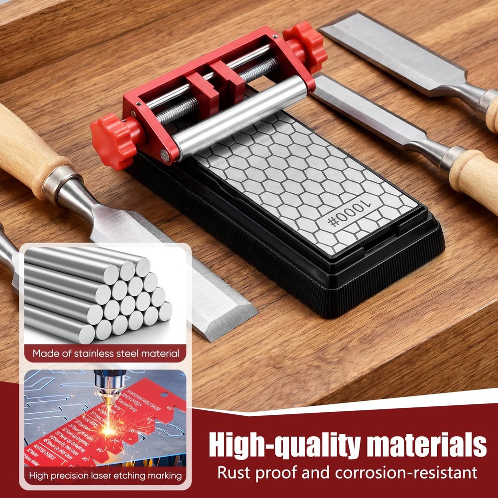 Precision Chisel Sharpening Jig & Guide, with Angle Fixture & Gauge (10°-45°)...