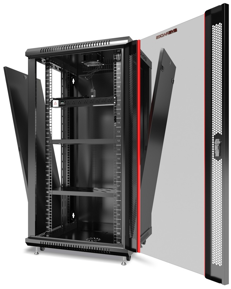 Server Rack 22U Enclosed 24-Inch Deep Cabinet Locking Networking Data Enclosure