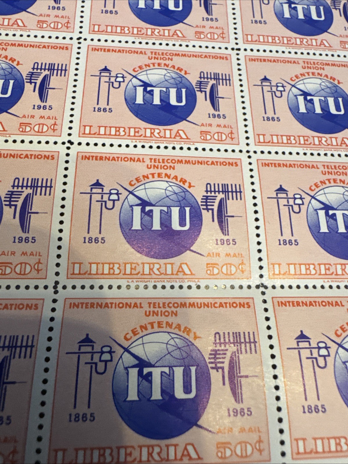 Lot of 3 Sheets of 24 Liberia ITU Centenary Stamps First Day Covers