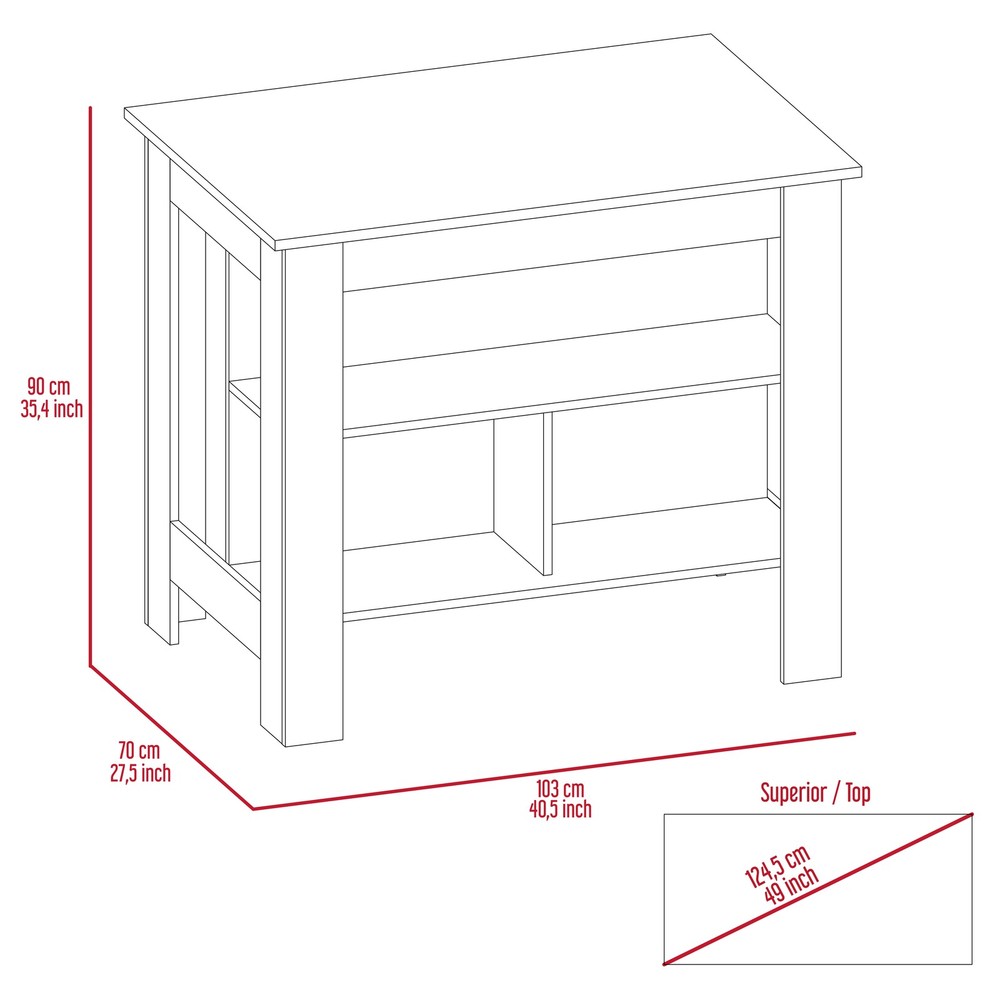 Antibacterial Surface Kitchen Island, Three Concealed Shelves