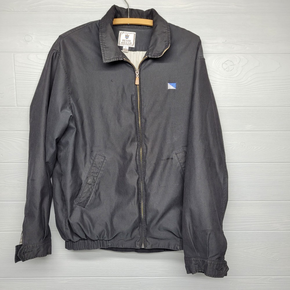 Peter Millar Black Full Zip Lightweight Golf Jacket Size Large Distressed