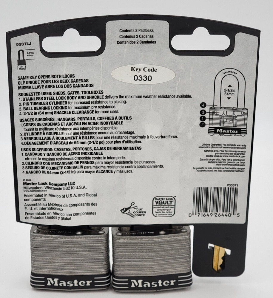 MASTER LOCK 5SSTLJ 2.5'' SHACKLE CLEARANCE NEW