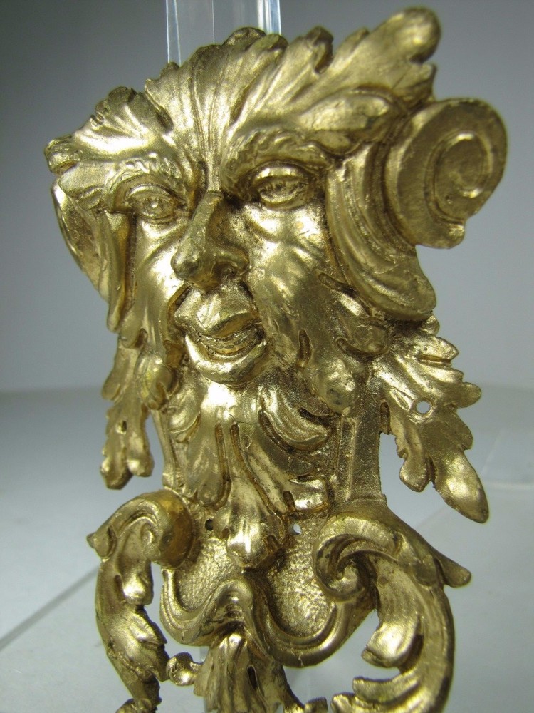 19c Devil Evil Scarey Face Figural Brass & Gilt Decorative Art Hardware Element