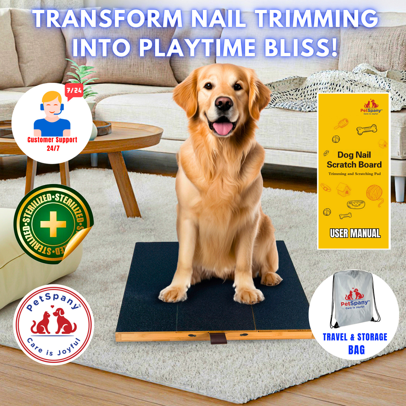 Dog Nail Scratch Board-Bamboo Scratch Pad with Treat Box-Dog Nail File Clipper