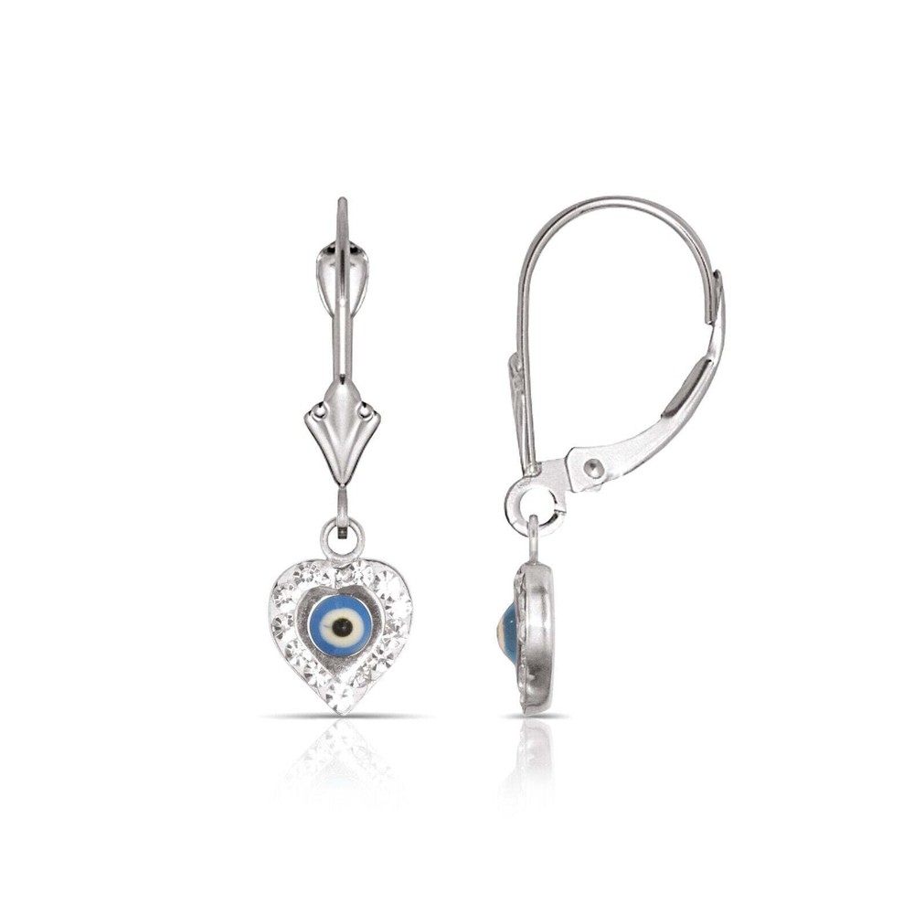 Heart Evil Eye 14K Yellow/white Gold Dangle Earrings