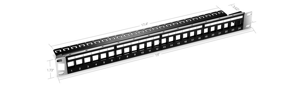 High Quality 24-Port Blank Keystone Patch Panel, Unshielded, 1U Rack Mount -1387