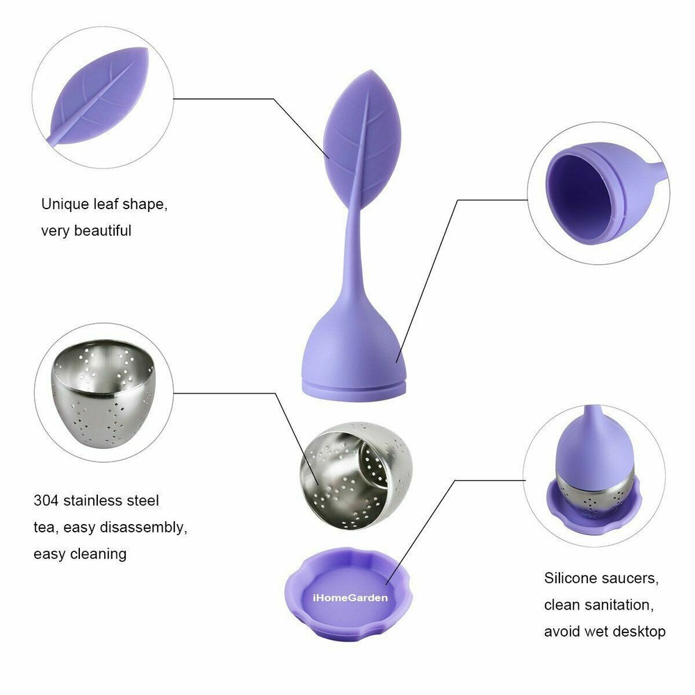 2Pcs Silicone Tea Infusers Stainless Strainer Herbal Spice Leaf Filter Diffuser