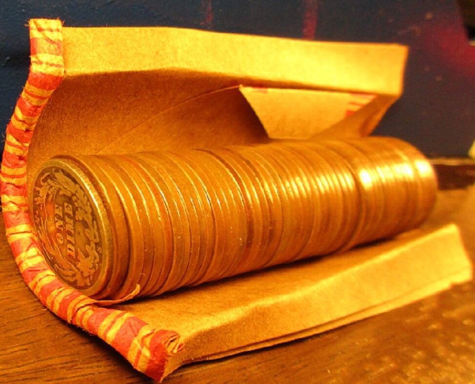 Lincoln Wheat Penny Wheat Cent Roll Capped with Silver Barber Dimes