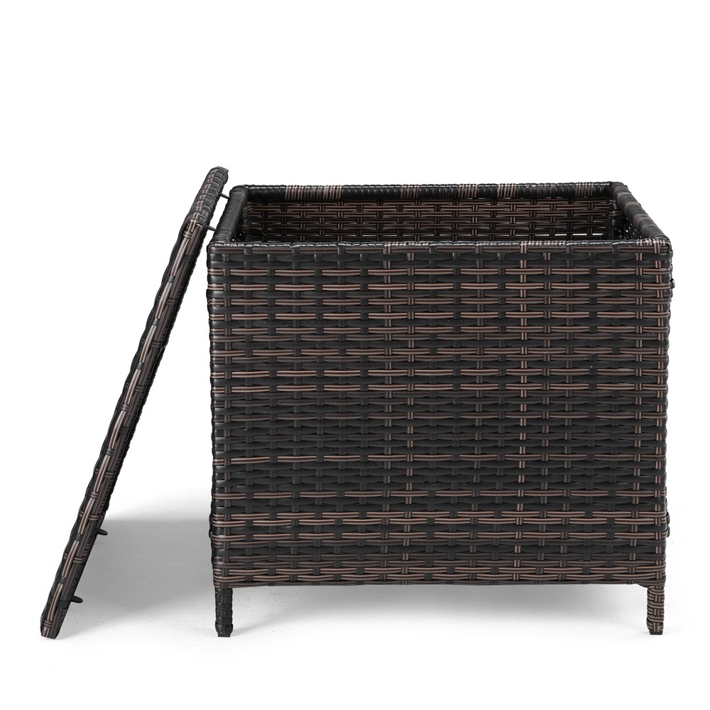 PE Wicker Side Table with Storage, Patio Rattan End Table Square Container