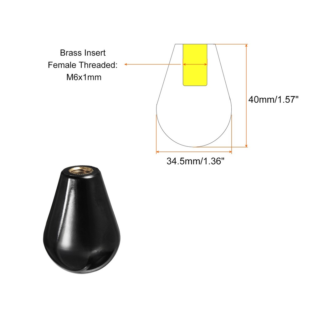 M6 x 40mm Female Threaded Hand Knobs Oval Brass Insert Handles