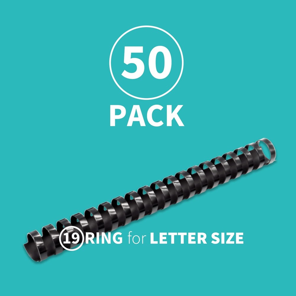 50 Pack Plastic Binding Combs, 1 Inch Diameter, 225 Sheet Capacity, Black