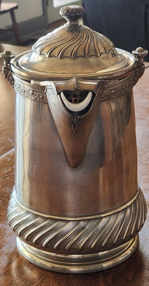 Antique 19th C Reed & Barton Silverplate Ice Water Pitcher, Porcelain Liner
