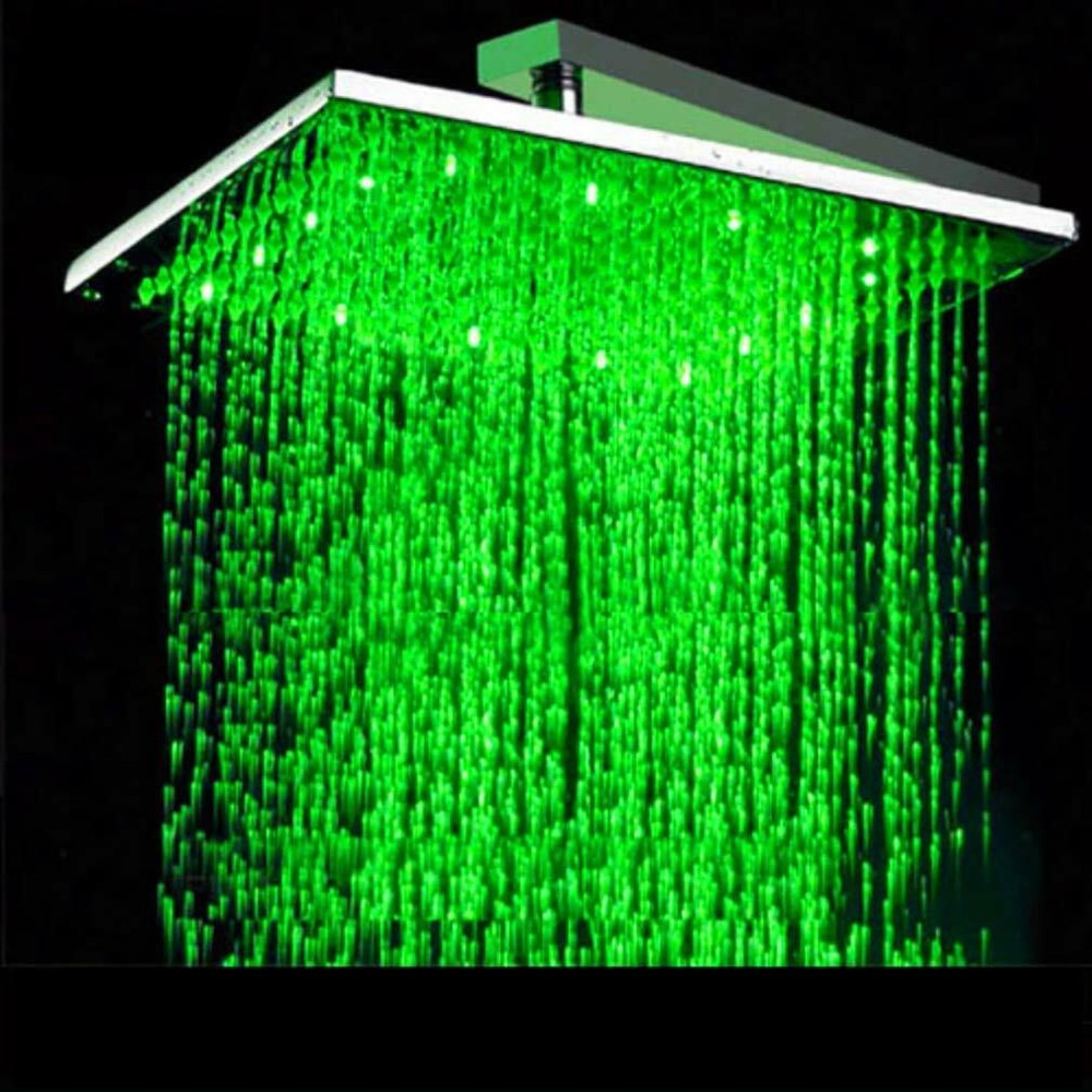 16" Square Ceiling Mount Rainfall LED Shower Head and 6 Massage Jets Spray