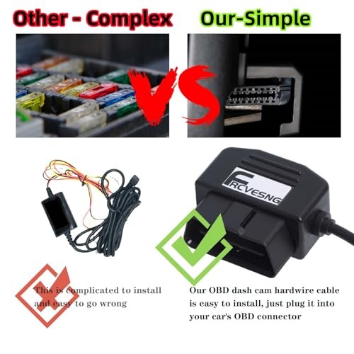 OBD Power Cable for Dash Camera, OBD to Type C Dash Cam Hardwire Red Button