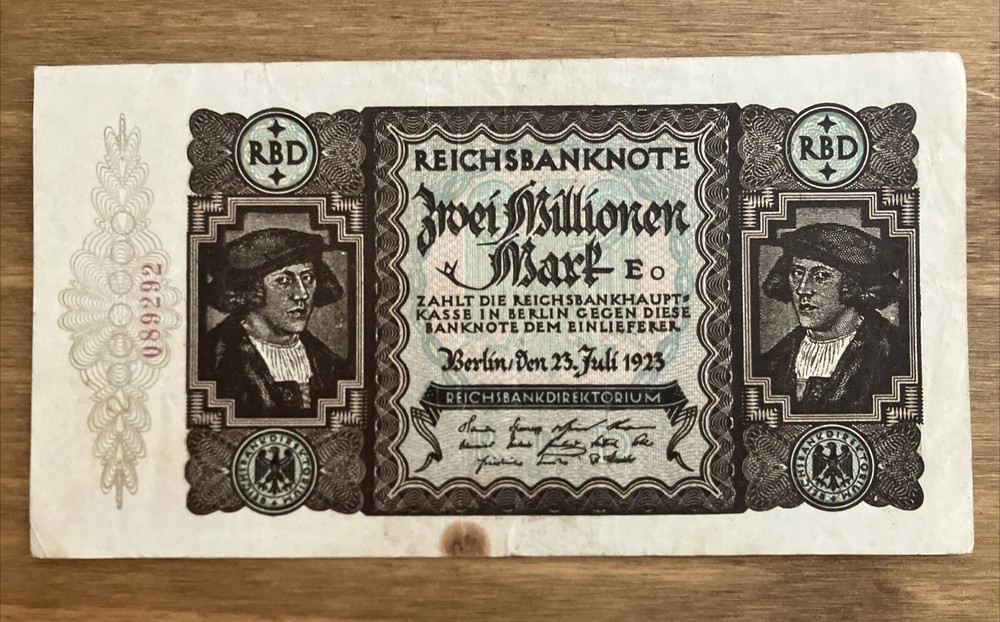 Germany Banknote. 2 Million Mark. Dated 1923. Pick 89. Rare Note