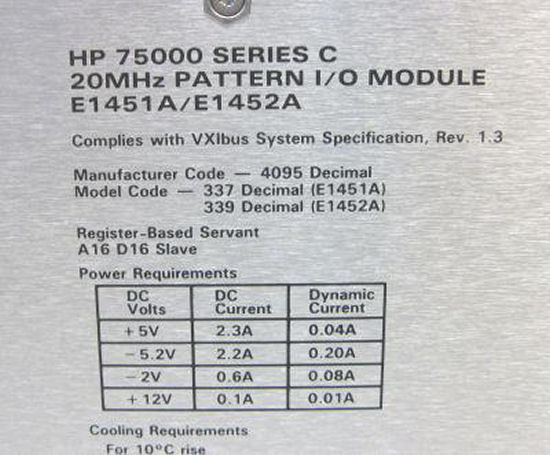 HP VXI 75000 Series C Terminating 20 MHz Pattern I/O Module E1452A