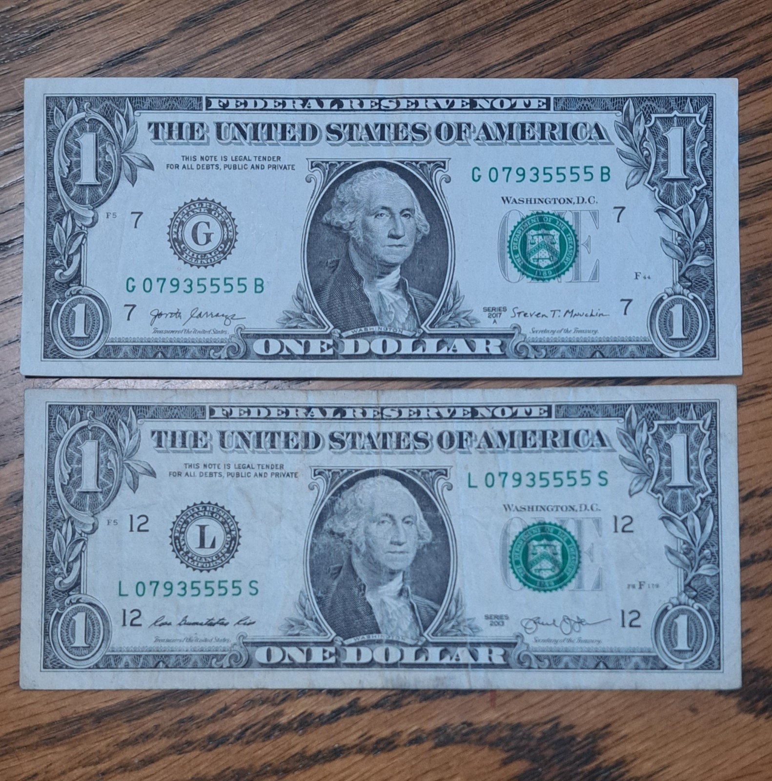 MATCHING $1 & $2DOLLAR NOTES! –SAME SERIALS -