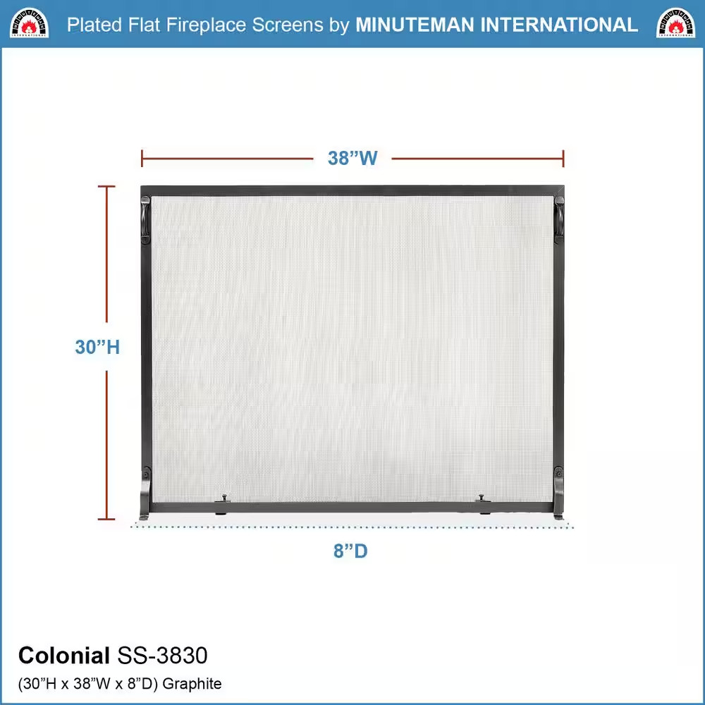38 In. 1-Panel L Graphite Colonial Flat Fireplace Screen
