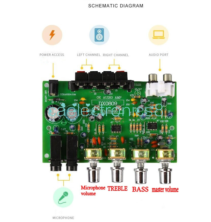 40W+40W Stereo Audio Amplifier Board Digital microphone amplifier Tone Control